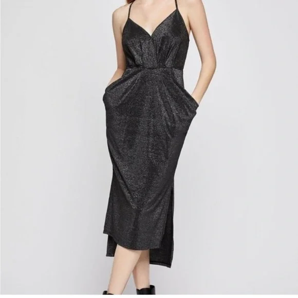 NWT | BCBGenaration|  Midi Metalic Black Dress | Small - Picture 5 of 14